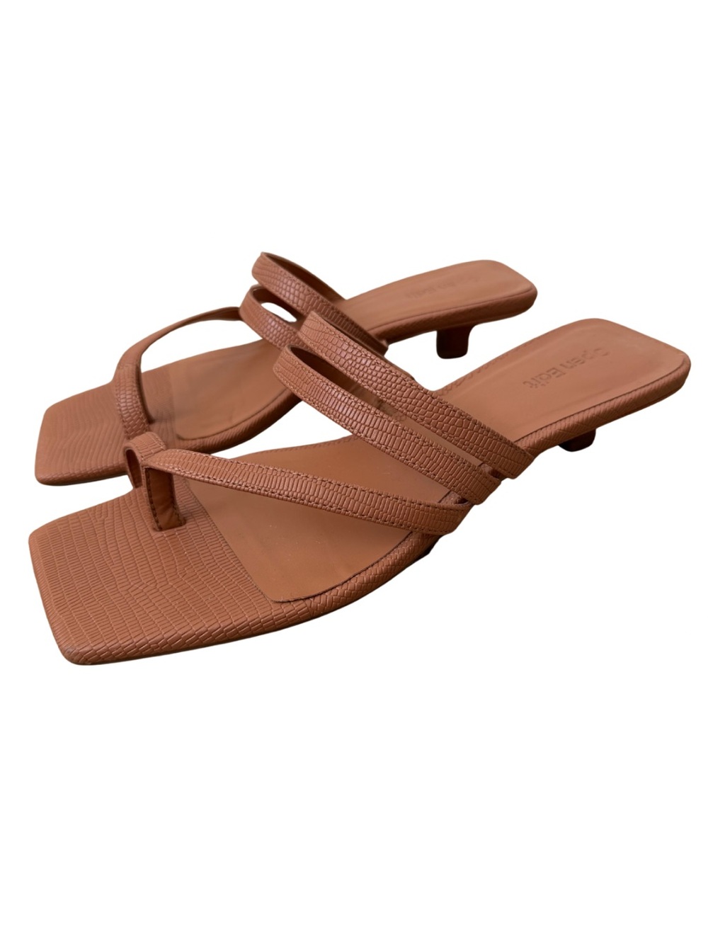 Open Edit Jagger Kitten Heel Sandal Mini Lizard Brown/Cognac Size 8